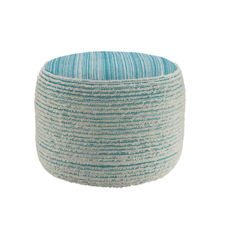 Durable Fabric Cylinder Striped Pouf Ottoman – Accent Floor Cushion for Living Room
