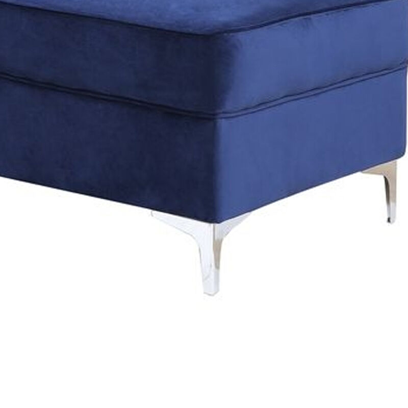Ottoman with Cushioned Seat and Angled Metal Feet, Blue-Benzara