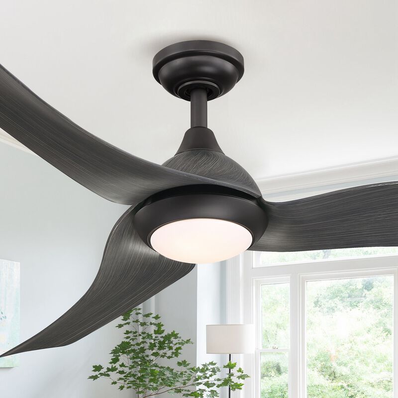 52 in. Integrated LED Brushed Black Downrod Mount Ceiling Fan with Light and Remote