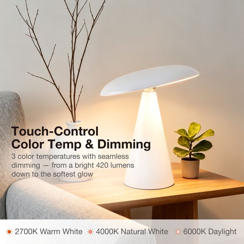Beacon Lighting Kinoko II Cordless 2-in-1 Rechargeable LED Table & Wall Lamp, CCT Dimmable, Gloss image number 4