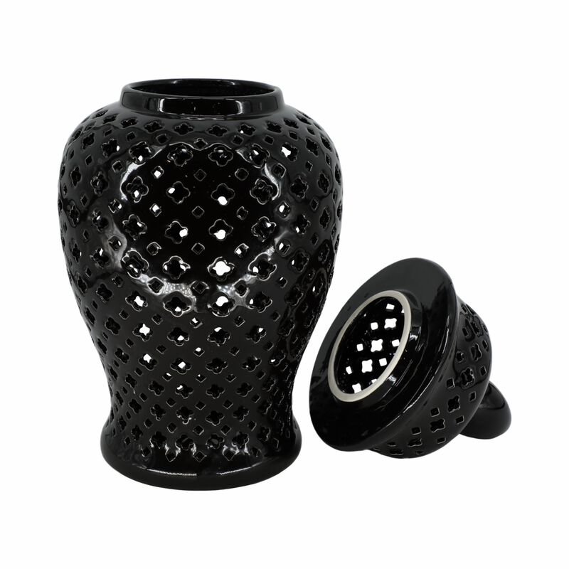 24" Cut-out Clover Temple Jar, Black image number 2