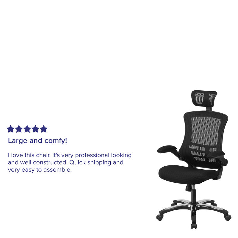 Kelista High-Back Black Mesh Swivel Ergonomic Executive Office Chair with Flip-Up Arms and Adjustable Headrest image number 2
