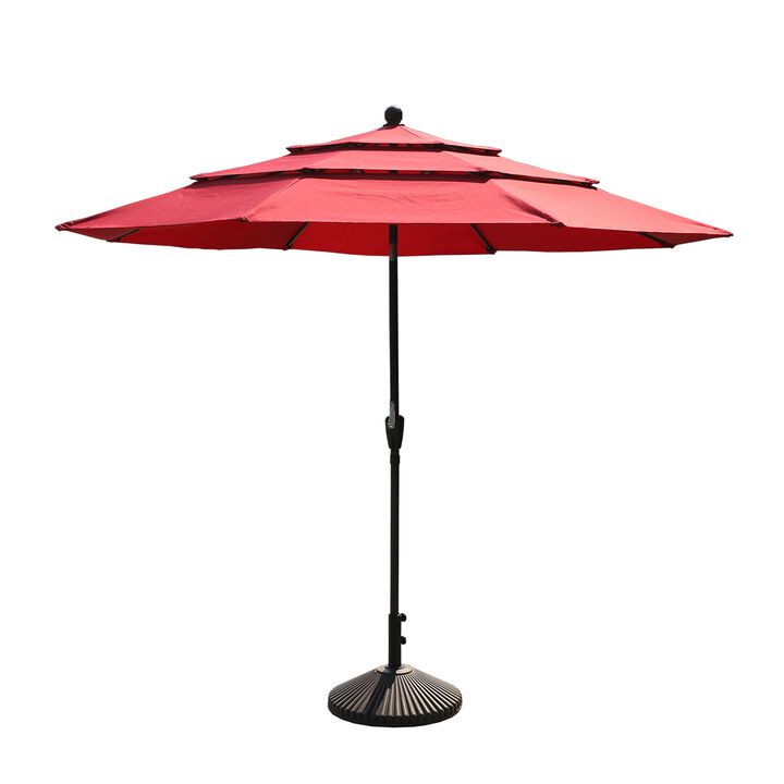10 FT Patio Umbrella 3-Tier Outdoor Patio Table Umbrella Large Umbrella Pool Umbrella For Deck, Pool, Garden, Patio-Navy Blue