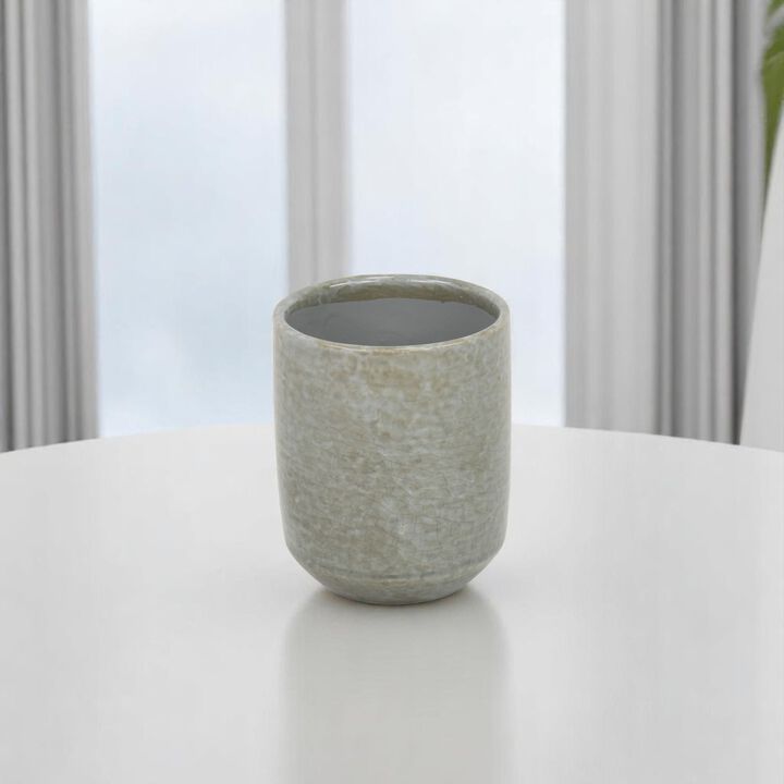 HomeRoots Gray Ceramic 20 Ounce Crackle Mosaic Round Distressed Pot Planter