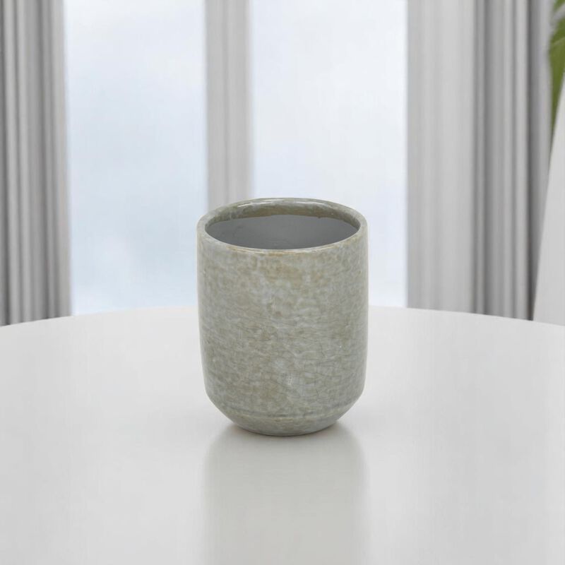 HomeRoots Gray Ceramic 20 Ounce Crackle Mosaic Round Distressed Pot Planter image number 1