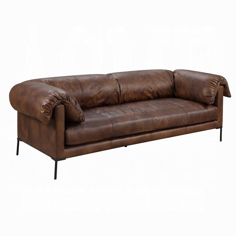 Sofa, Classic 96 Inch, Black Metal Legs, Mocha Brown Top Grain Leather image number 0
