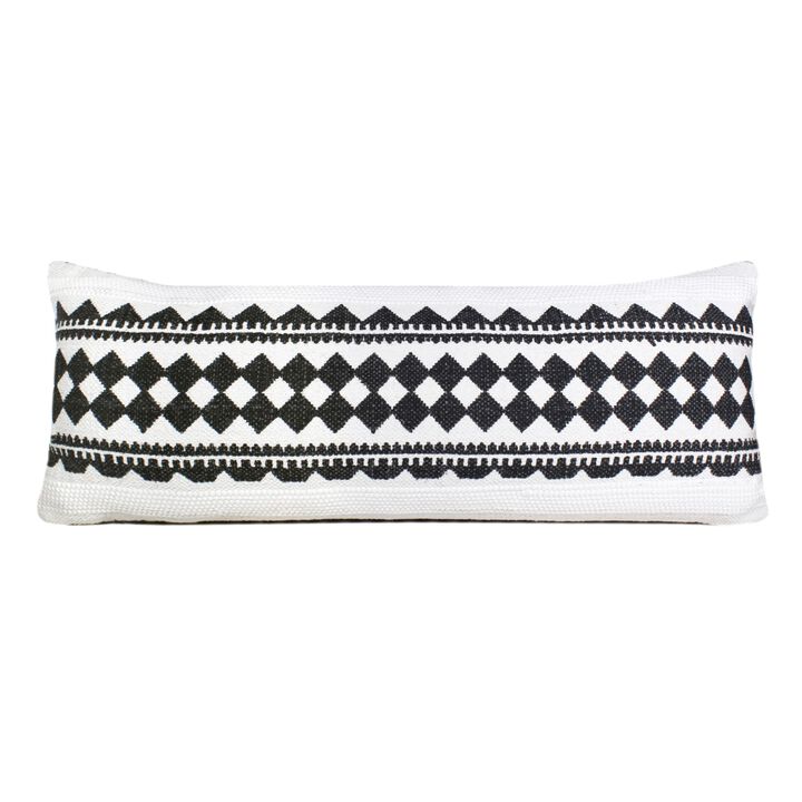 36" Black and White Mosaic Geometric Stripe Lumbar Throw Pillow