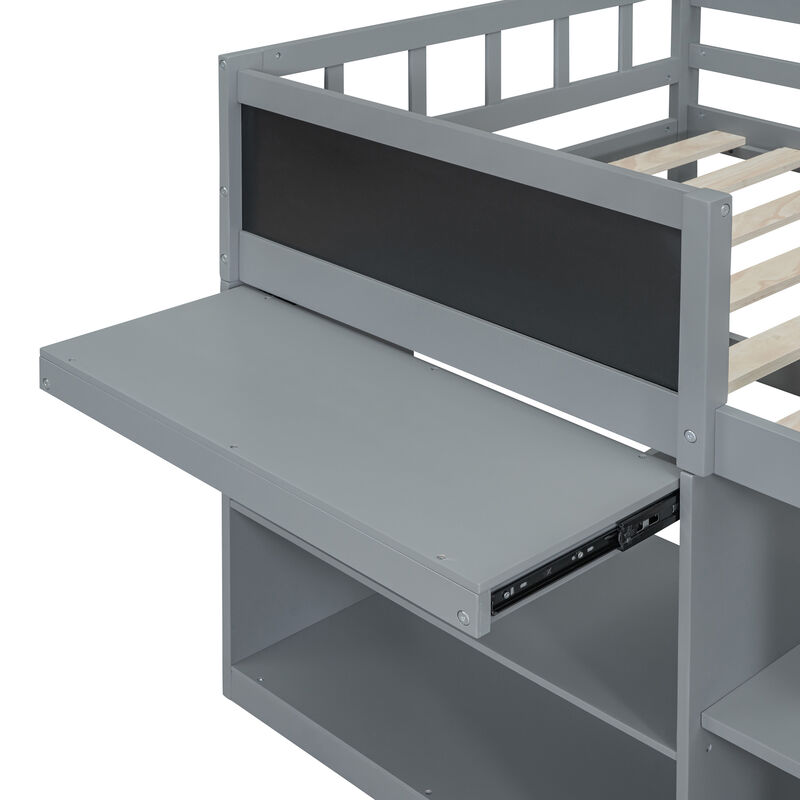 Merax Low Loft Bed with Rolling Desk and Drawers