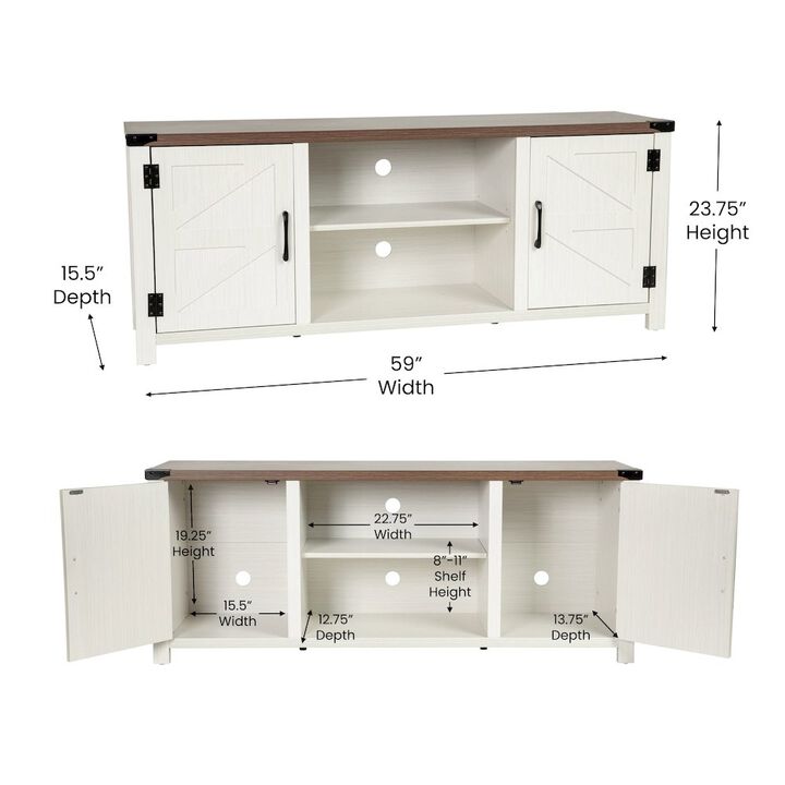 Flash Furniture Farmhouse Barn Door TV Stand in White for TV's up to 65 ines - 59