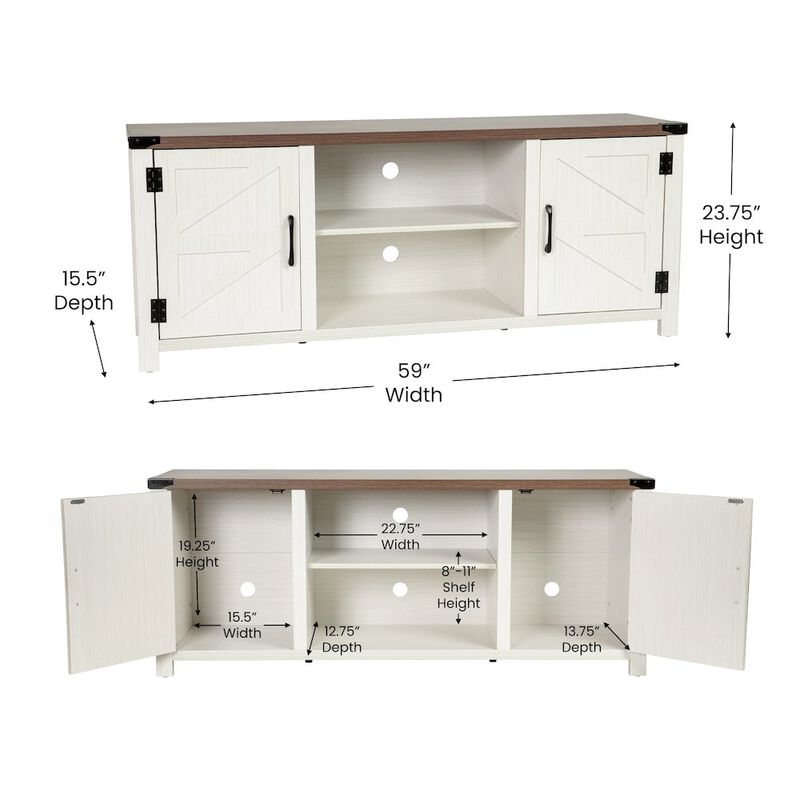 Flash Furniture Farmhouse Barn Door TV Stand in White for TV's up to 65 ines - 59 image number 1