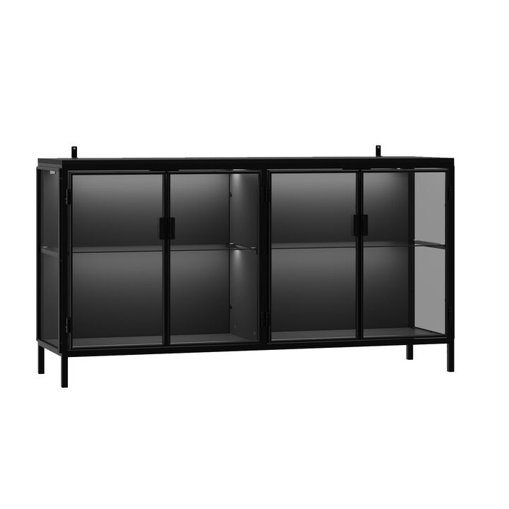 FUFU&GAGA Modern Glass Bookcase, Stylish & Durable Display Cabinet with Glass Doors for Living Room & Office,(55.1" W x 29.5" H x 15.7" D),Black