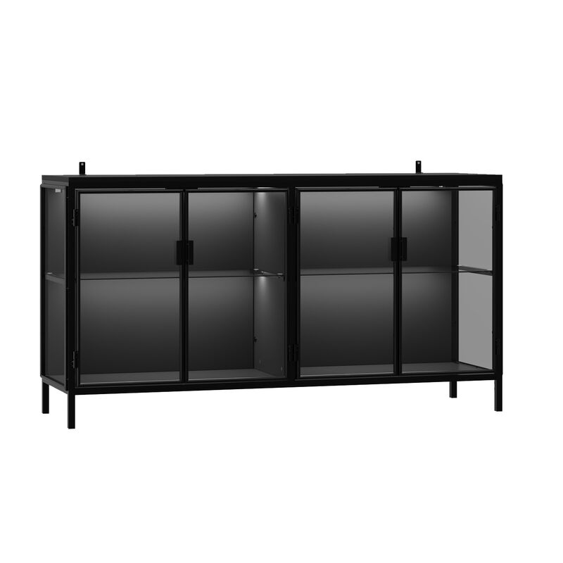 FUFU&GAGA Modern Glass Bookcase, Stylish & Durable Display Cabinet with Glass Doors for Living Room & Office,(55.1" W x 29.5" H x 15.7" D),Black
