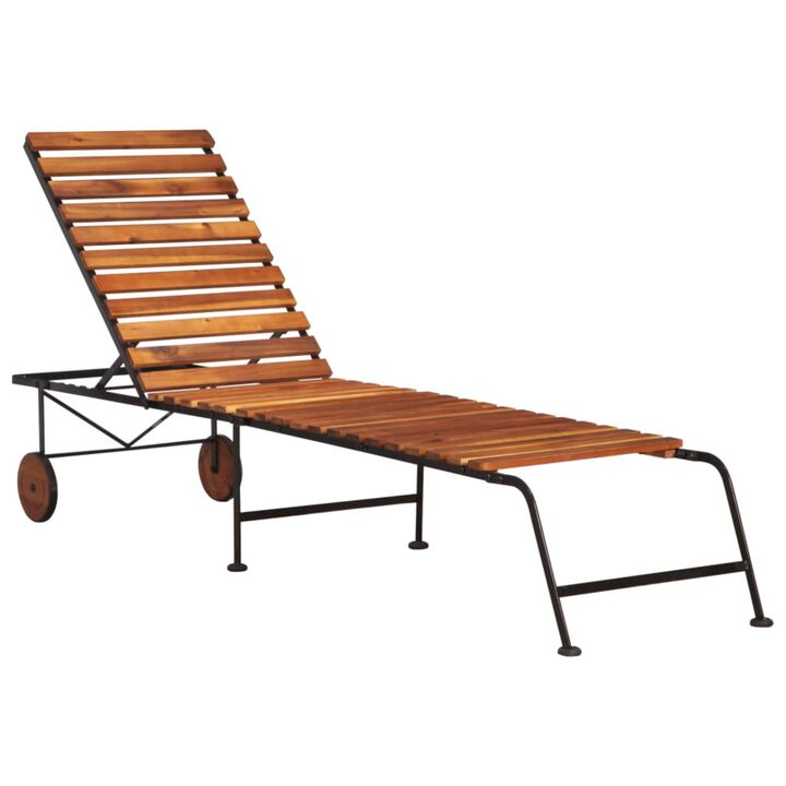 vidaXL Sun Lounger with Steel Legs - Solid Wood Acacia Lounger with Adjustable Backrest - Rustic Style Outdoor Furniture - Weather-Resistant and Durable