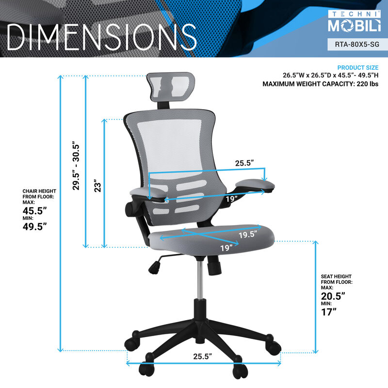Streamdale Mesh Executive Chair with Headrest, Silver Grey image number 3