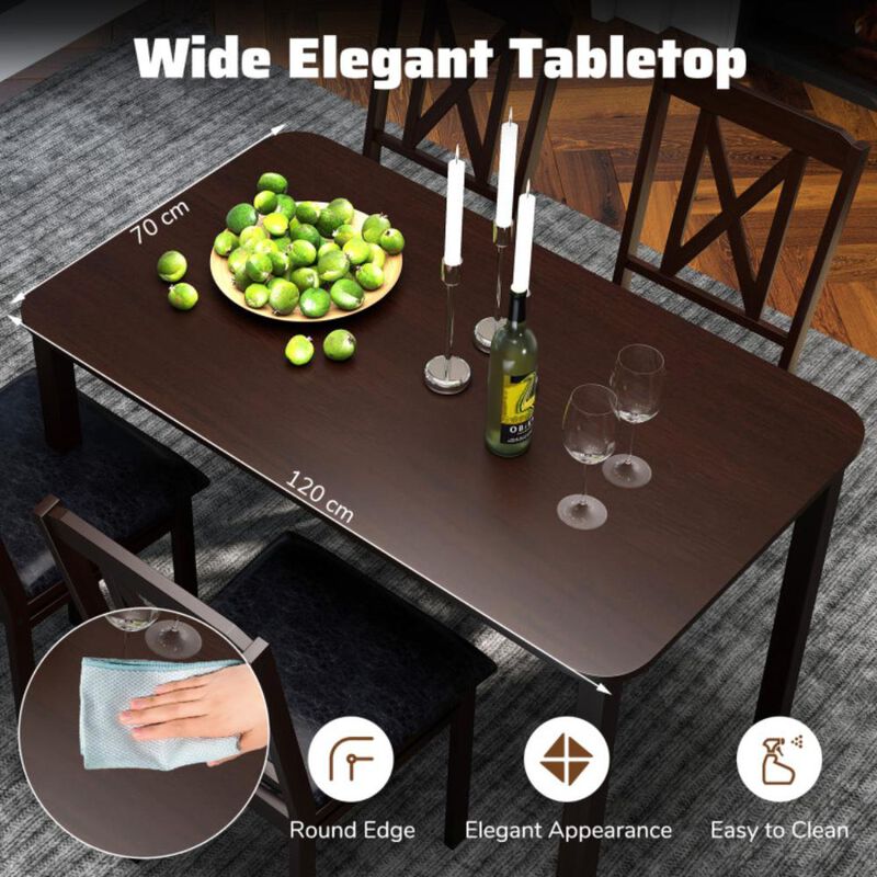 Hivvago 5-Piece Dining Table Set with Wide Tabletop and Rubber Wood Legs