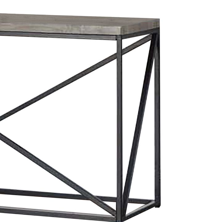 Industrial Style Minimal Sofa Table With Wooden Top And Metallic Base, Sonoma Gray-Benzara