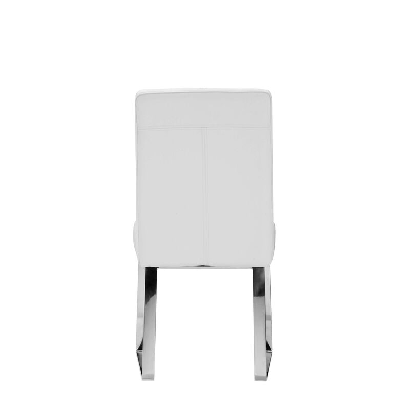 Ien 25 Inch Dining Chair Set of 2, Armless, White Faux Leather, Chrome - Benzara