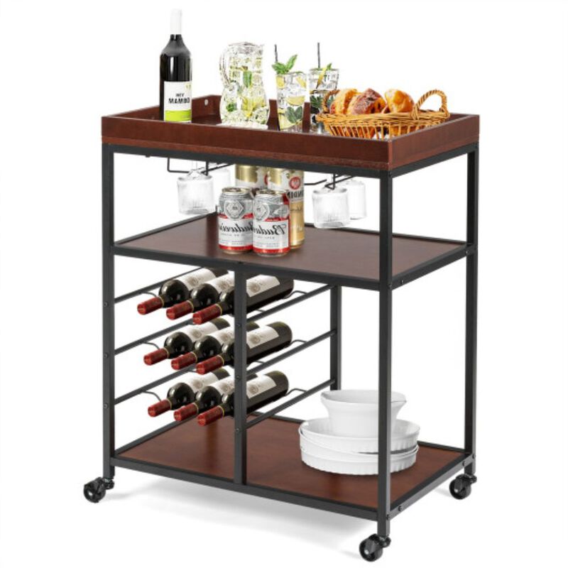 3 Tiers Storage Bar Serving Cart with Wine Rack