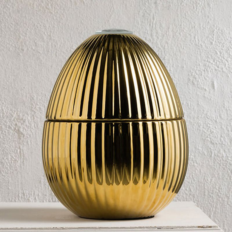 Candle in Ceramic Egg BOIS DE ROUSSIE 7.5 lb Gold 6.5 diam. x 7.48 in image number 1