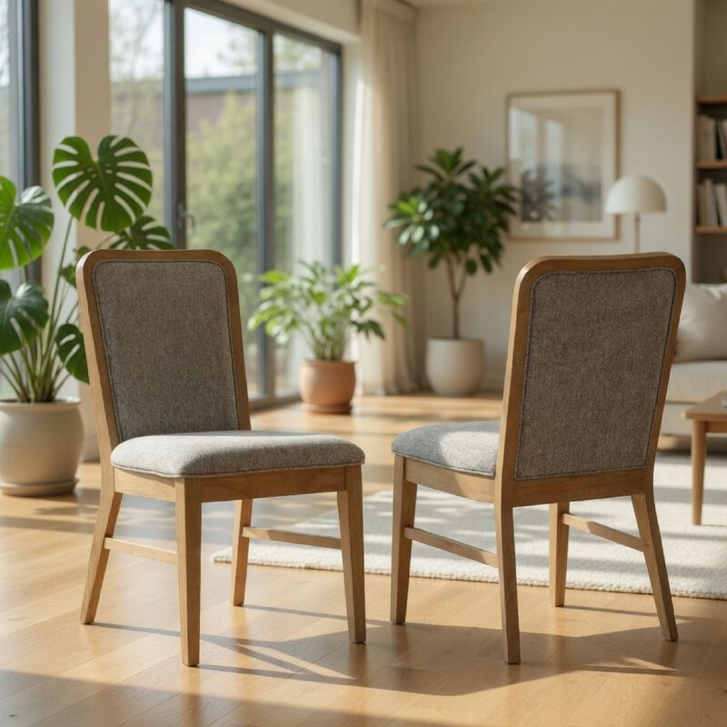 Elora Dining Side Chair, Set of 2, Gray Fabric, Weathered Natural Wood image number 1