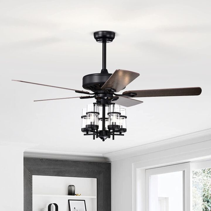 Hivvago 50 Inch Noiseless Ceiling Fan Light with Explosion-proof Glass Lampshades-Black