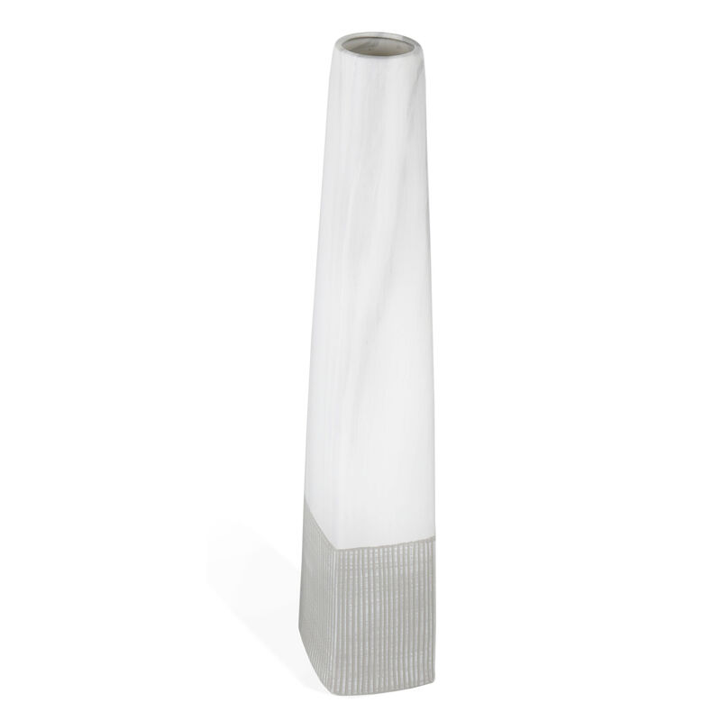 HomeRoots 32" White Faceted Geometric Tapered Ceramic Floor Vase image number 0
