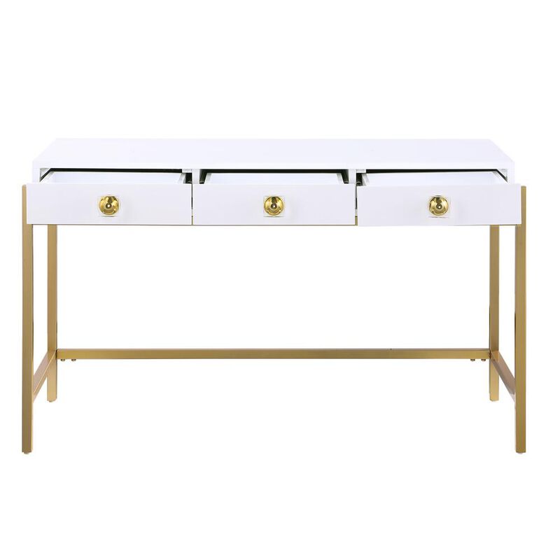 Best Master Furniture Tamila White Lacquered Computer Desk with Gold Frame