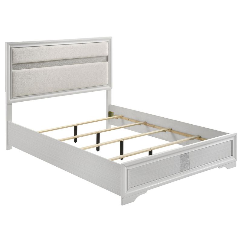 Vino 4pc Twin Bedroom Set, White Upholstery, Glitter Striped Dresser image number 2