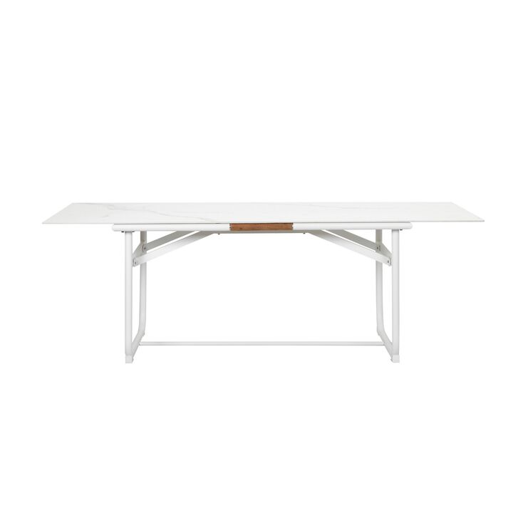 Shia 87 Inch Dining Table, Ceramic Surface, Crisp White Aluminum Frame