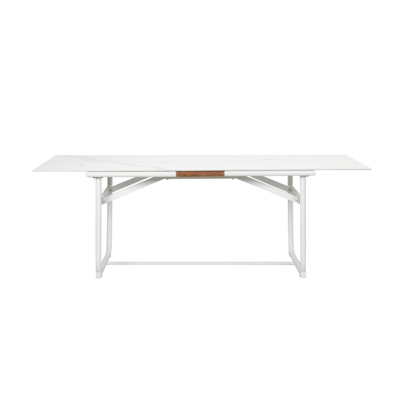 Shia 87 Inch Dining Table, Ceramic Surface, Crisp White Aluminum Frame