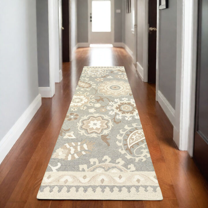 HomeRoots Wool Floral Hand Tufted Runner Rug
