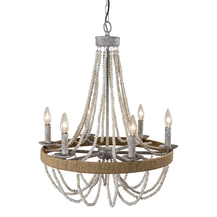6-Light Wood Bead Vintage Candle Chandelier