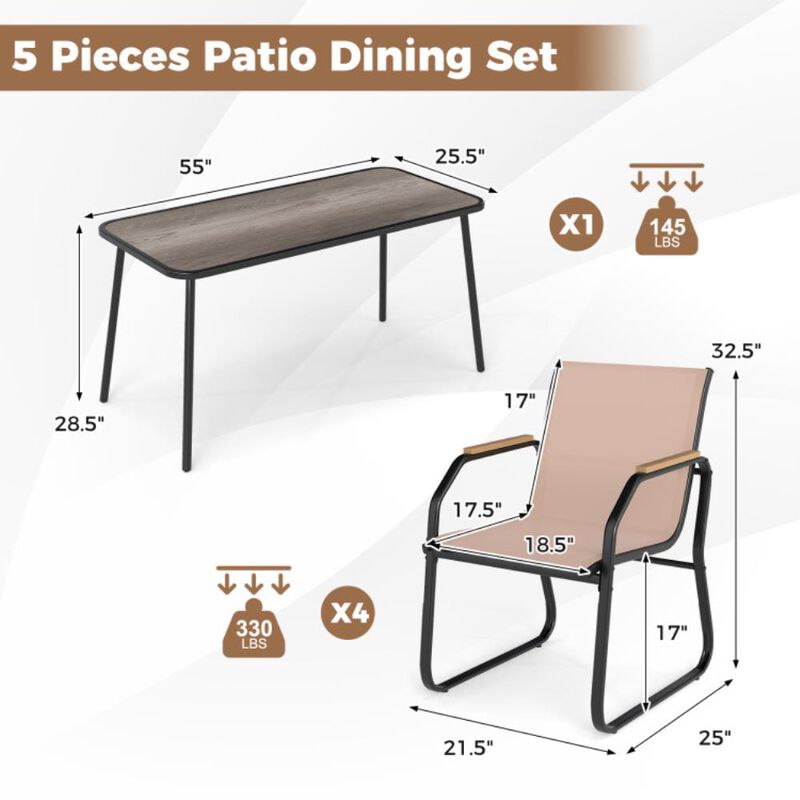 Hivvago 5 Pieces Patio Dining Set with Rectangular Table and Fabric Chairs image number 2