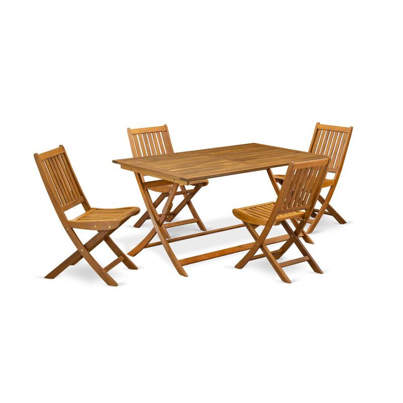 East West Furniture 7 Piece Superior Garden Set- Suitable for The Shore, Camping, Picnics - Lovely Wood Dining Table with 6 Arms Less Folding Patio Chairs- Natural Oil Finish