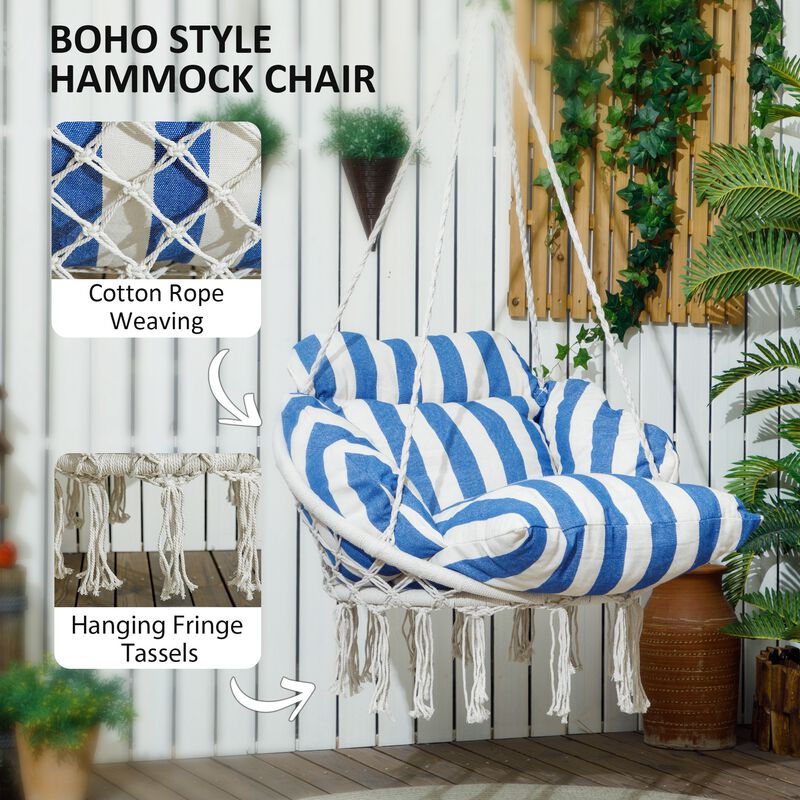 Hanging Swing Chair – Strong Rope Hammock Seat with Pillow for Indoor/Outdoor Relaxing