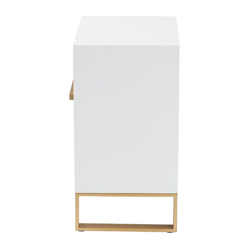 Baxton Studio Giolla and Luxe White Finished and Gold Metal 2-Drawer End Table