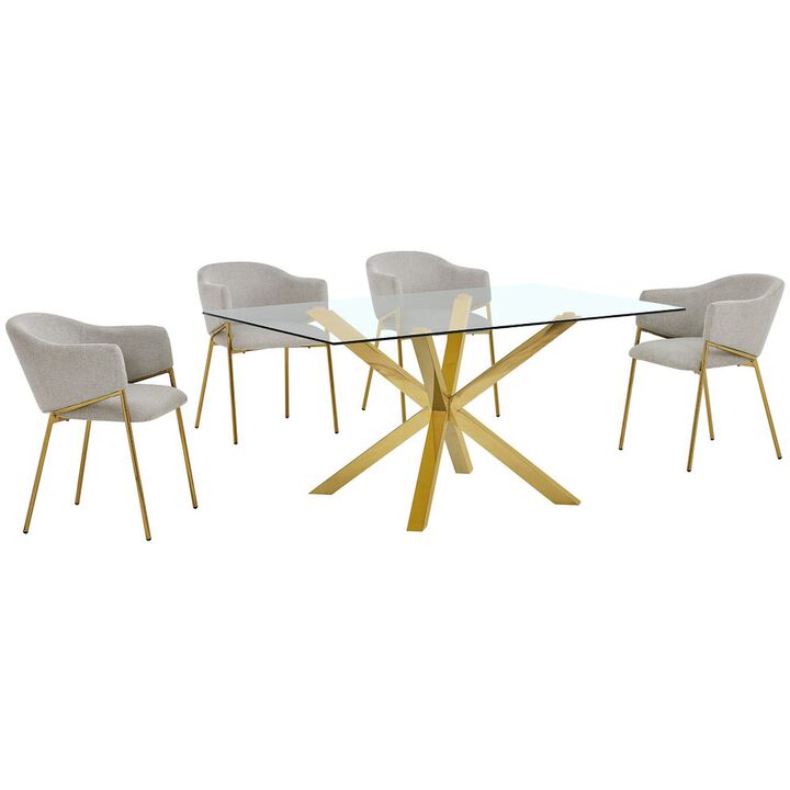 Best Quality Furniture 5Pc Rectangle Tempered Glass Dining Table With 4 Gray Side Chairs