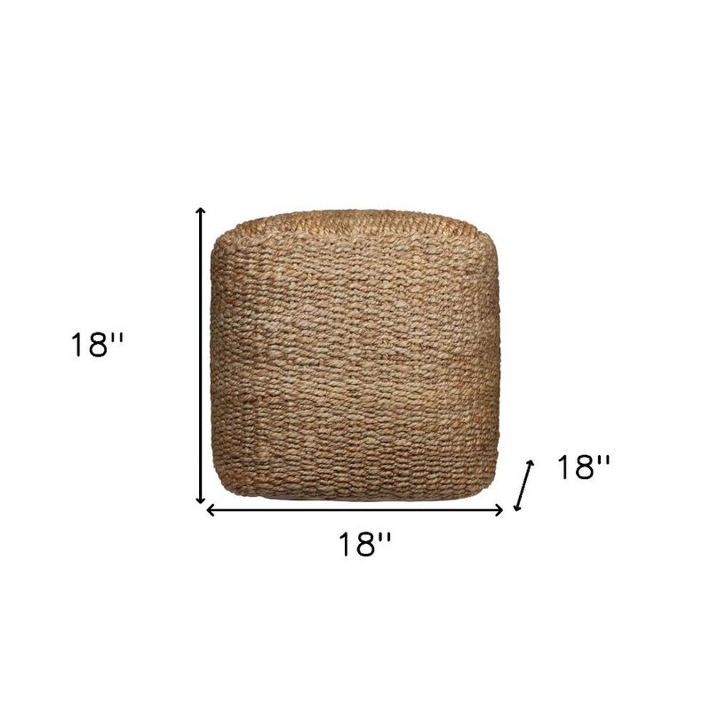 Hivvago 18 Inch Natural Jute Woven Blend Cube Pouf Ottoman