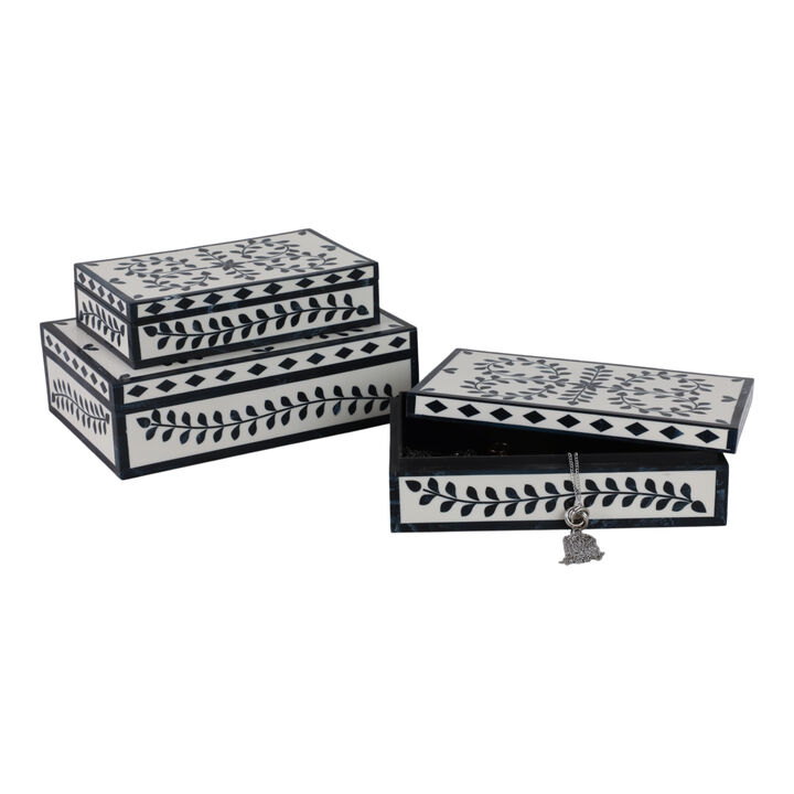 S/3 Blue Petals Boxes