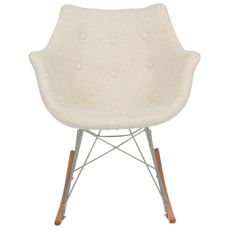 LeisureMod Willow Nursery Rocking Chair in Twill Fabric Upholstery - Eiffel Ash Wood Base, Plus Comfort, Perfect for Nurseries