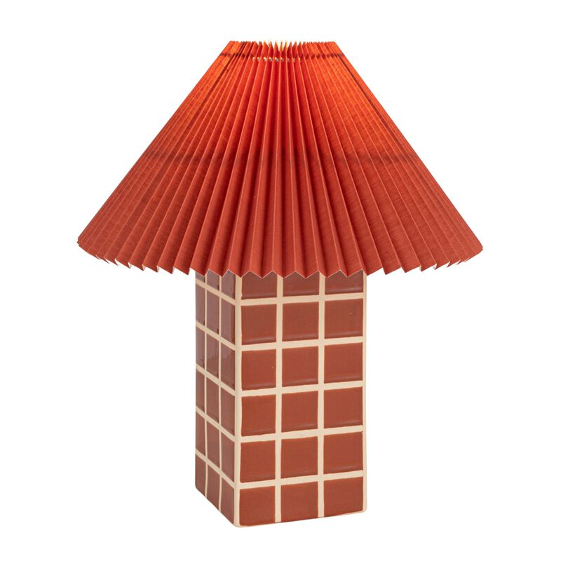 Red Ceramic Table Lamp with Pleated Shade image number 3