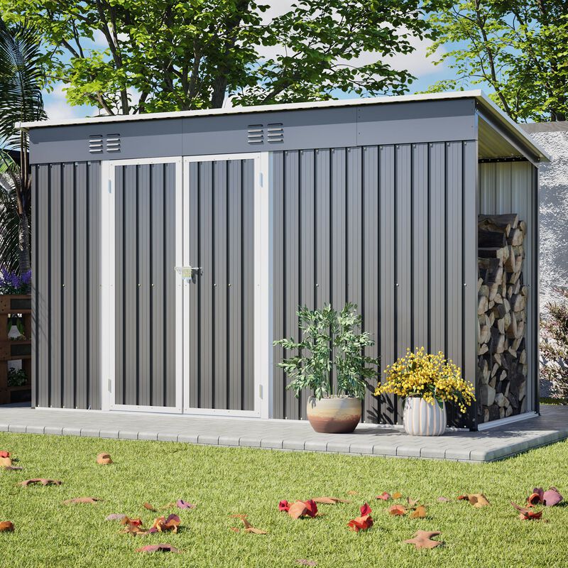 10 FT x 4 FT Outdoor Metal Storage Shed for Garden Tools Lockable Door With Floor Frame image number 1