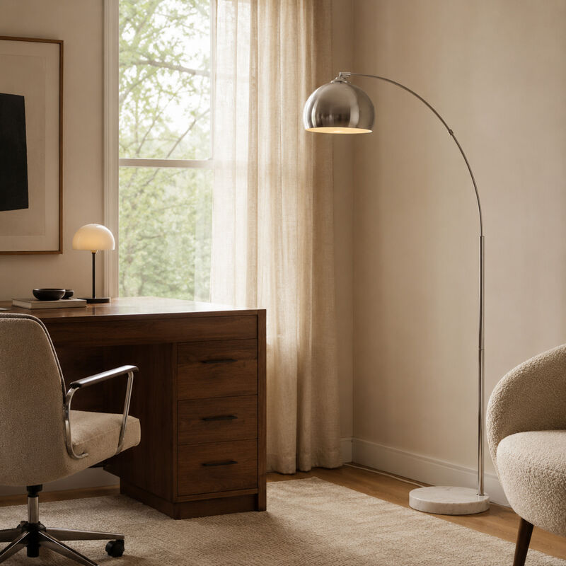 Arquer Arc 68" Metal Floor Lamp with Bell Shade, Polished Nickel image number 5