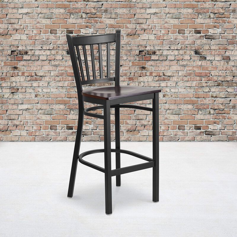Flash Furniture HERCULES Series Black Vertical Back Metal Restaurant Barstool - Walnut Wood Seat