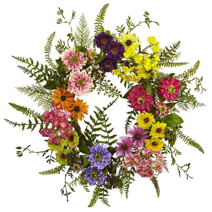 Nearly Natural 22-in Mixed Floral Wreath