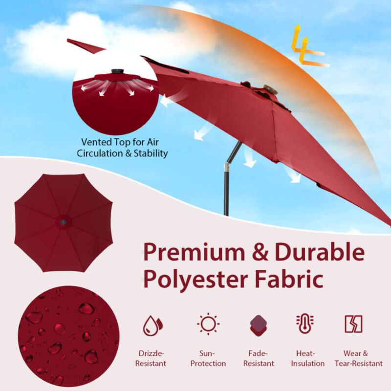 Hivvago 10 Feet Patio Umbrella with 112 Solar Lights and Crank Handle