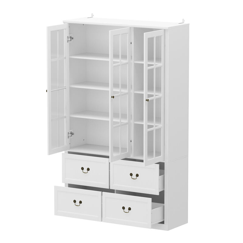 47.2 in. W x 78.7 in. H 8-Shelf Wood Standard Bookcase Bookshelf With Glass Doors, Adjustable Shelves, Drawers