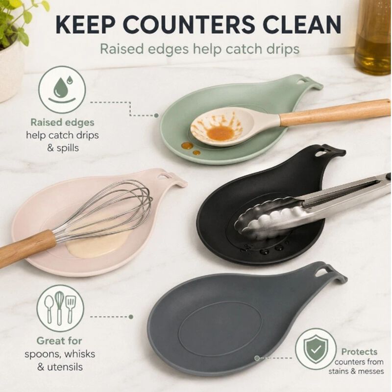 Pack of 4 Silicone Spoon Rest Set image number 2