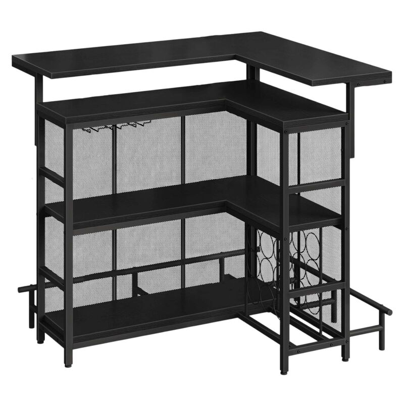 Corner L-Shaped Bar Counter with LED Lights and App Control for Home-Black image number 0