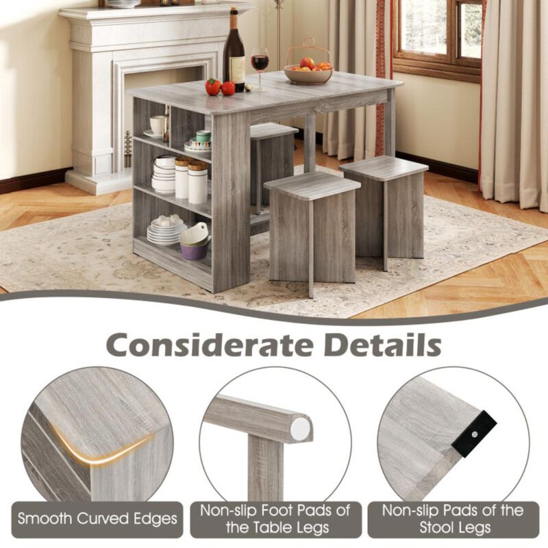 Hivvago 5 Pieces Dining Table Set with Storage Shelf and 4 Stools